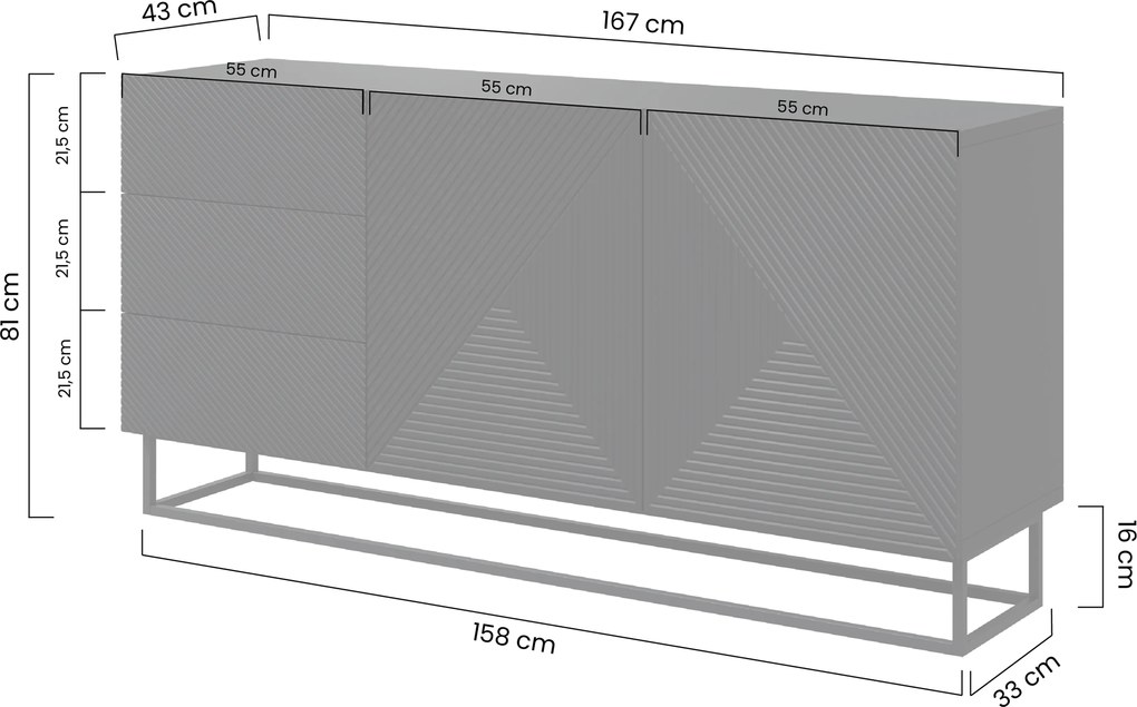 Komoda Asha 167 cm dwudrzwiowa z szufladami - artisan / czarny mat / czarny stelaż