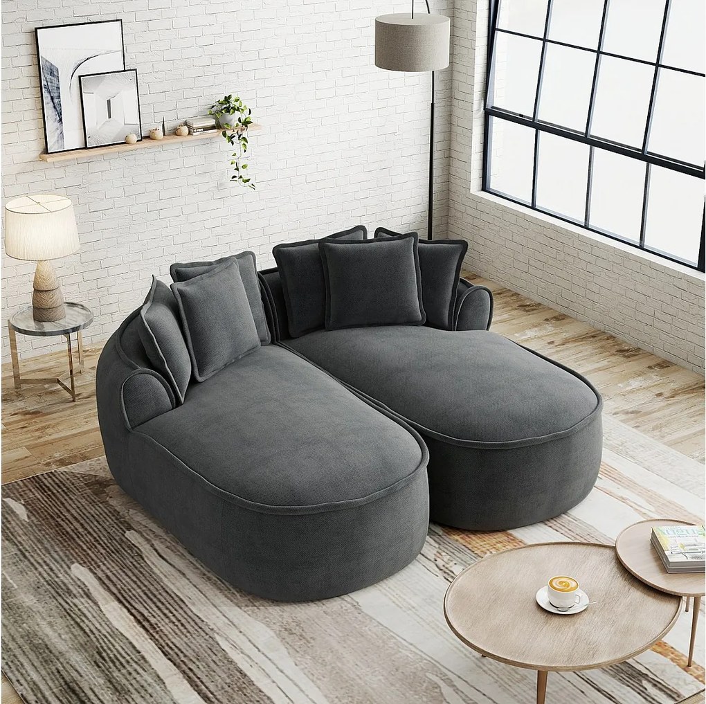2-osobowa sofa modułowa z poduszkami oparciowymi, szenil, szara, 184x164x92 cm