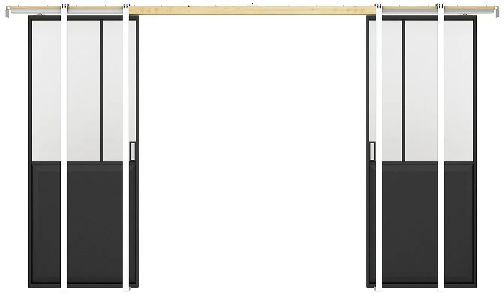 Drzwi przesuwne podwójne industrialne chowane w ścianie - Czarny i szkło hartowane - 2 x wys. 205 x szer. 73 cm - ARTISTO II