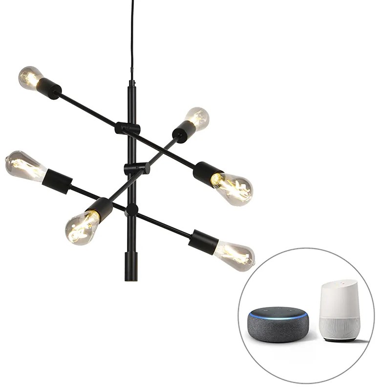 Inteligentna lampa wisząca w stylu industrialnym czarna w komplecie z 6 żarówkami WiFi ST64 - SydneyPrzemysłowy Oswietlenie wewnetrzne