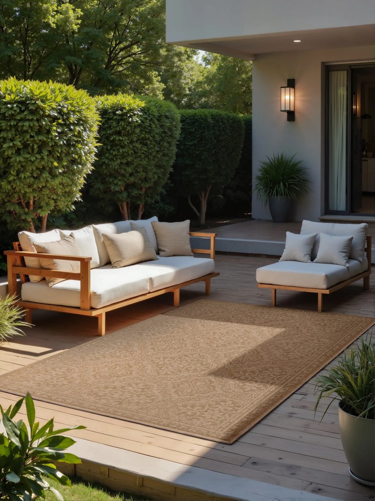 Dywan zewnętrzny dwustronny Duet Ornament beżowo-kremowy 160 cm x 230 cm