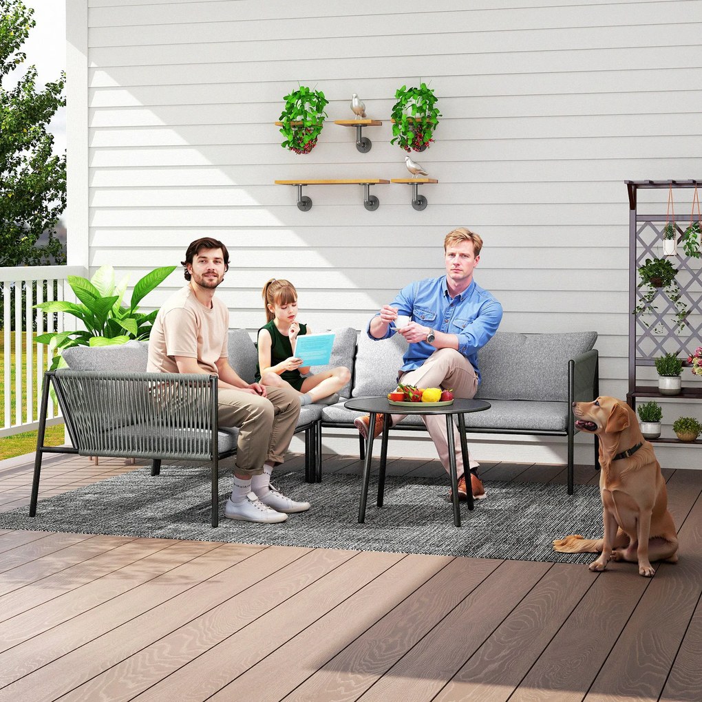 Zestaw mebli ogrodowych z rattanu Outsunny z narożną sofą, stołem i poduszkami dla 6 osób, w kolorze ciemnoszarym