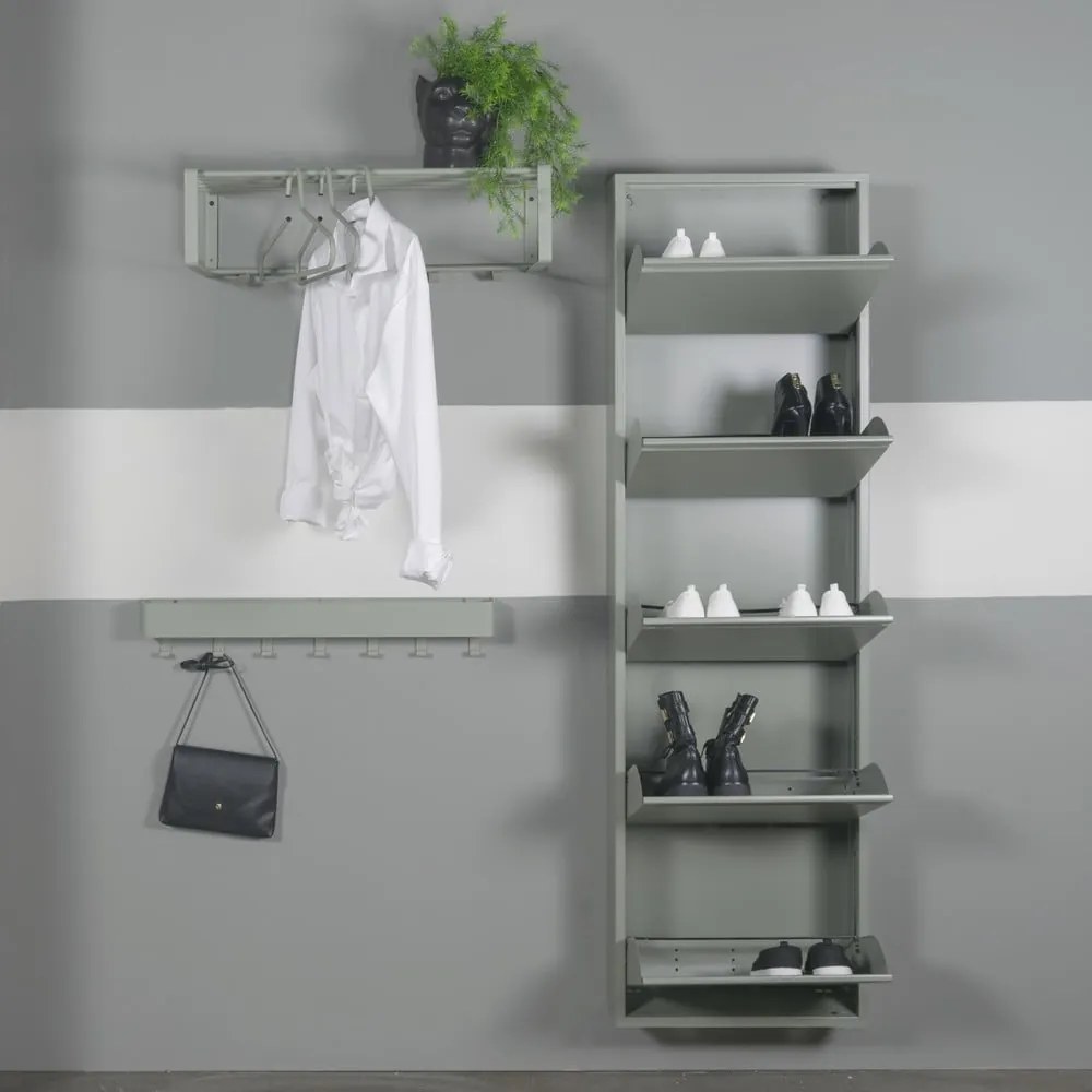 Szarozielona metalowa uchylna szafka na buty 50x169x15 cm Billy – Spinder Design