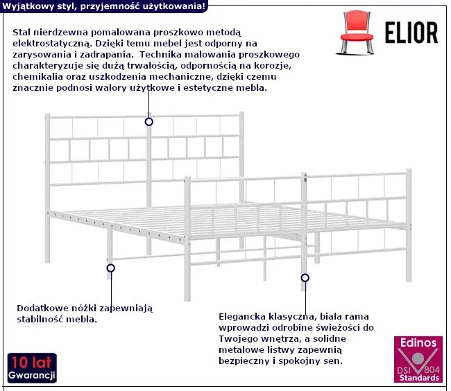 Białe dwuosobowe metalowe łóżko 120x200 - Aretuza