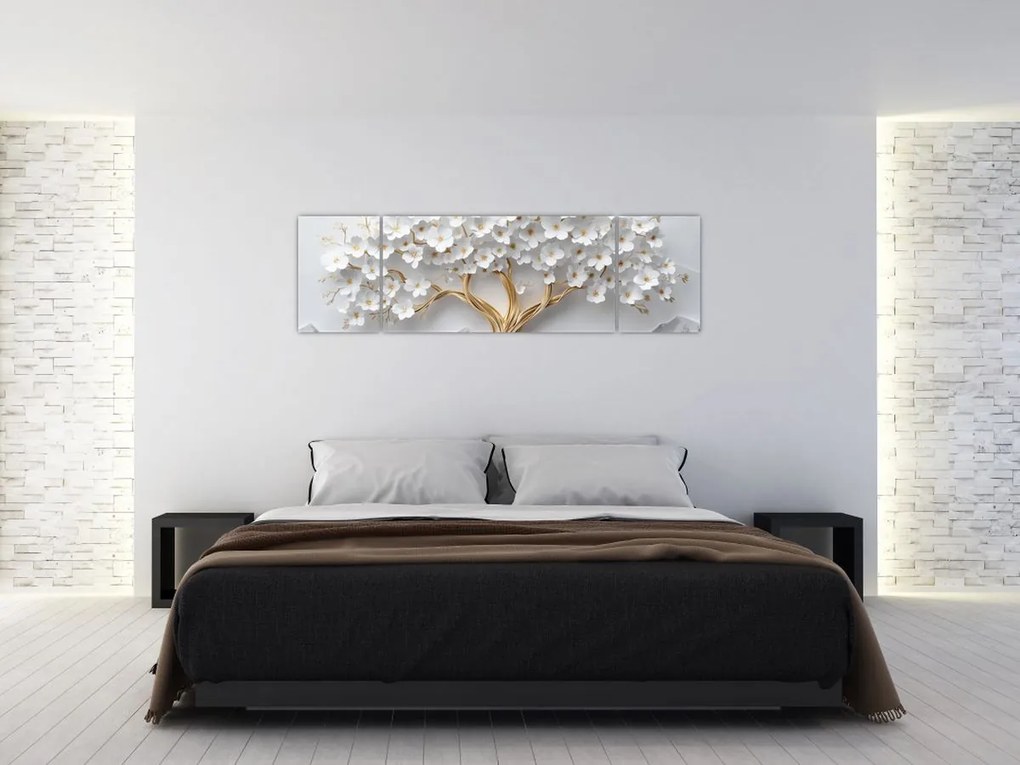Obraz – Eleganckie drzewo życia 3D pełne kwiatów (170x50 cm)