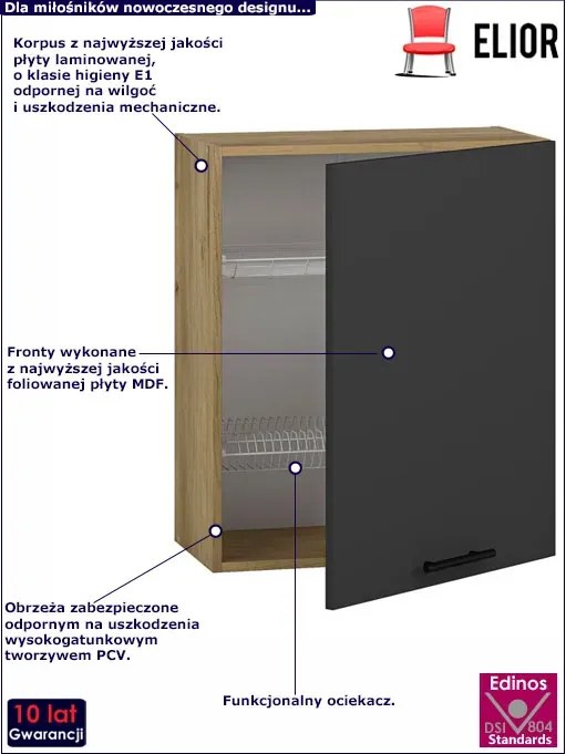 Kuchenna szafka górna z ociekaczem dąb craft + antracyt - Vokres 27X