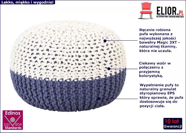 Biało-niebieska pufa bawełniana okrągła - Iwor