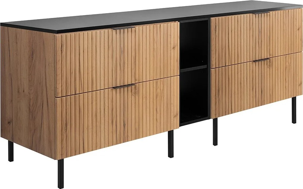 Szafka pod umywalkę, Dąb Craft / Czarny + czarny uchwyt, 140 x 57 x 46 cm + Blat