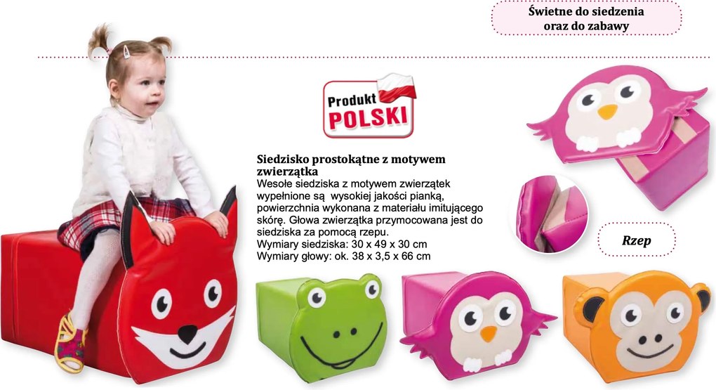 Prostokątne siedzisko piankowe z motywem zwierzątka Edumals małpka
