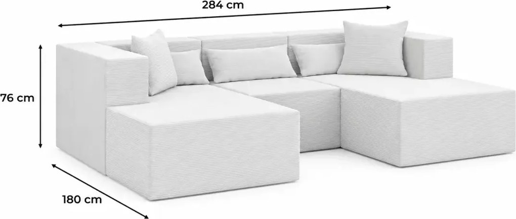 Narożnik U duży Terospito sztruksowy nowoczesny modułowy do salonu