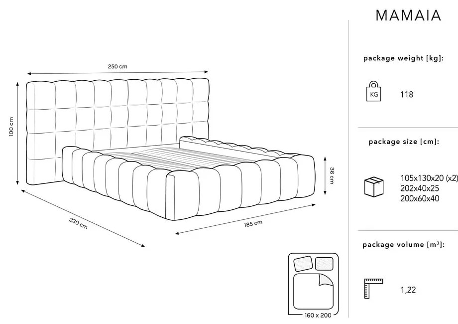 Beżowe tapicerowane łóżko dwuosobowe ze schowkiem i stelażem 160x200 cm Mamaia – Micadoni Home