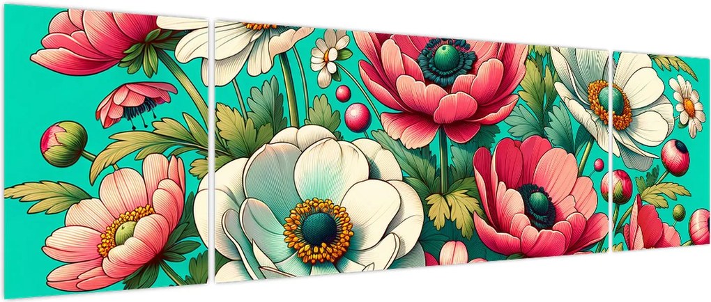 Obraz - Kwiaty na niebieskim tle (170x50 cm)