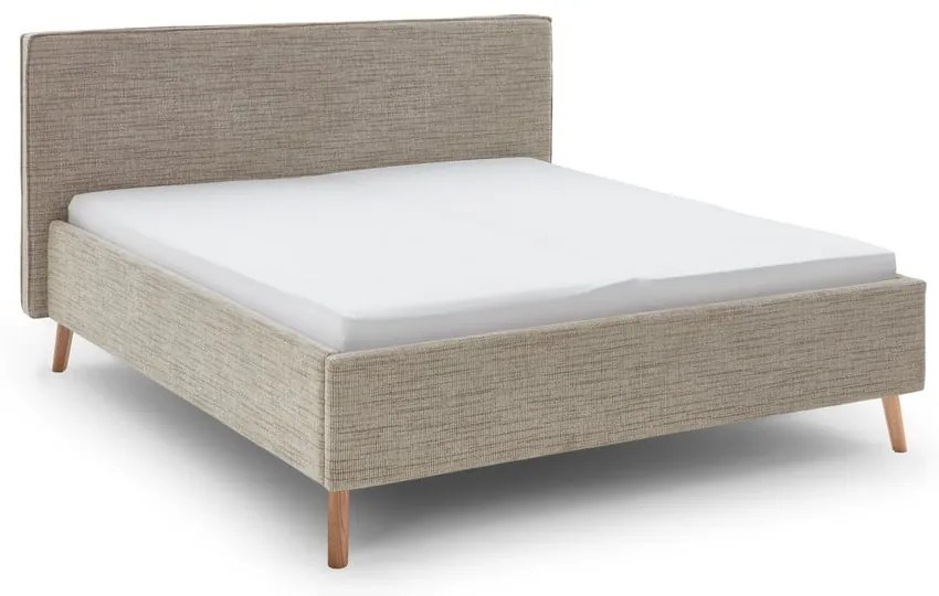 Beżowe tapicerowane łóżko dwuosobowe ze schowkiem i stelażem 180x200 cm Riva – Meise Möbel