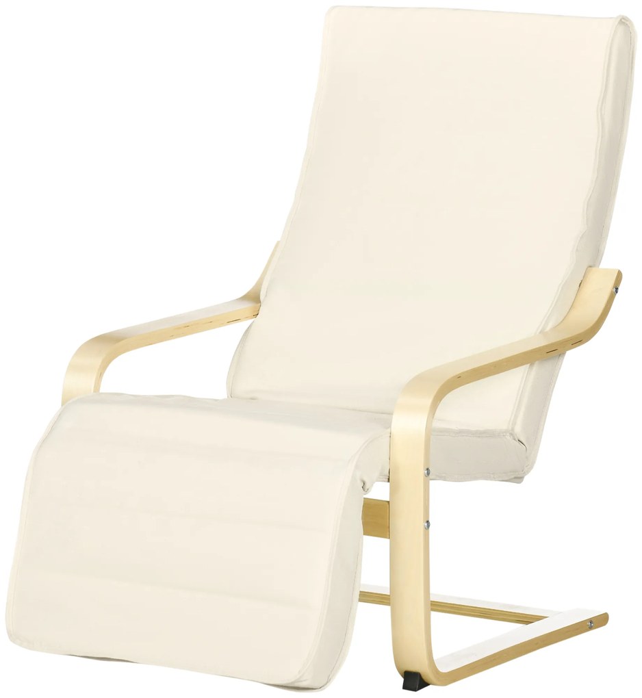 HOMCOM Leżak z Poduszką, Regulowany Podnóżek w 5 Pozycjach, Drewno Brzozowe, do 120 kg, 66,5 x 94 x 100 cm, Kremowy