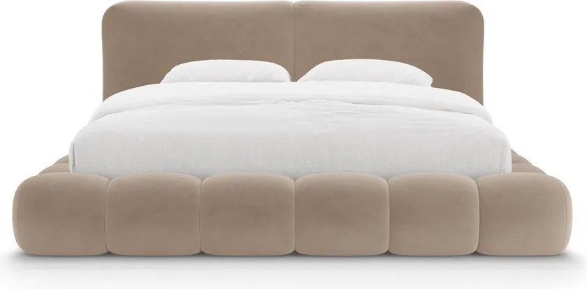 Jasnobrązowe tapicerowane łóżko dwuosobowe ze schowkiem i stelażem 180x200 cm Solange – Micadoni