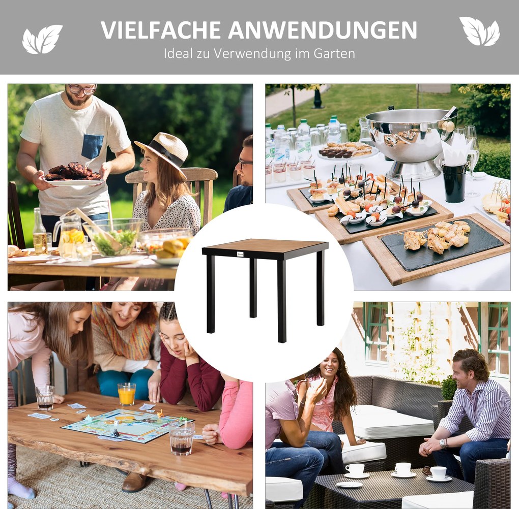 Stół ogrodowy Outsunny dla 4 osób, aluminium 80 cm x 80 cm x 74 cm