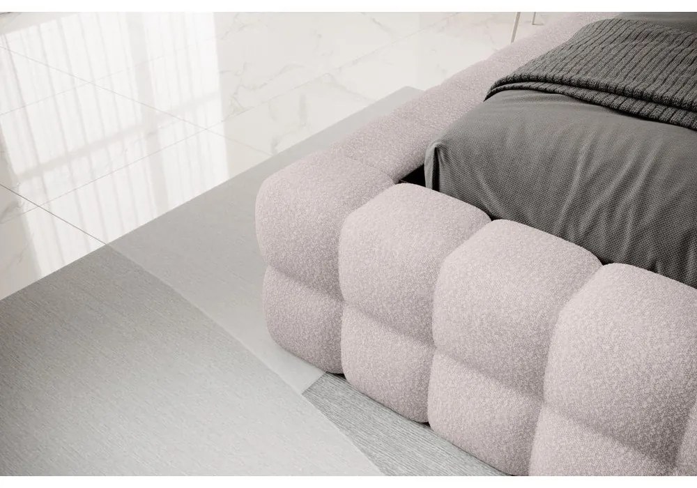 Jasnoróżowe tapicerowane łóżko dwuosobowe ze schowkiem ze stelażem 180x200 cm Dizzle – ELTAP