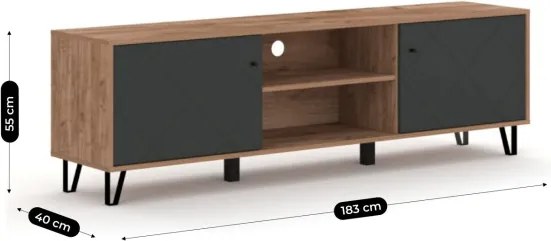 Szafka RTV Dwudrzwiowa BACARDI 183 cm Dąb Craft Tobacco/Grafit Nowoczesna