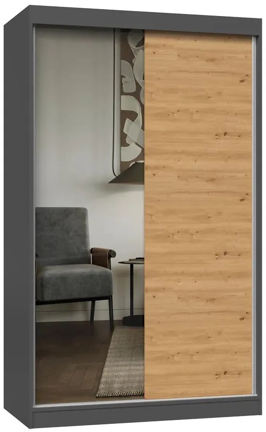 Szafa ubraniowa z drzwiami przesuwnymi 120 cm dąb artisan antracyt B4-A74