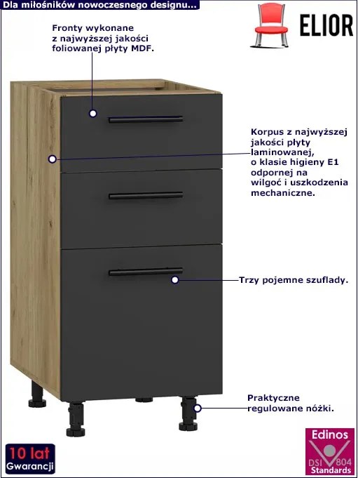 Wąski dolny słupek kuchenny dąb craft + antracyt - Vokres 6X