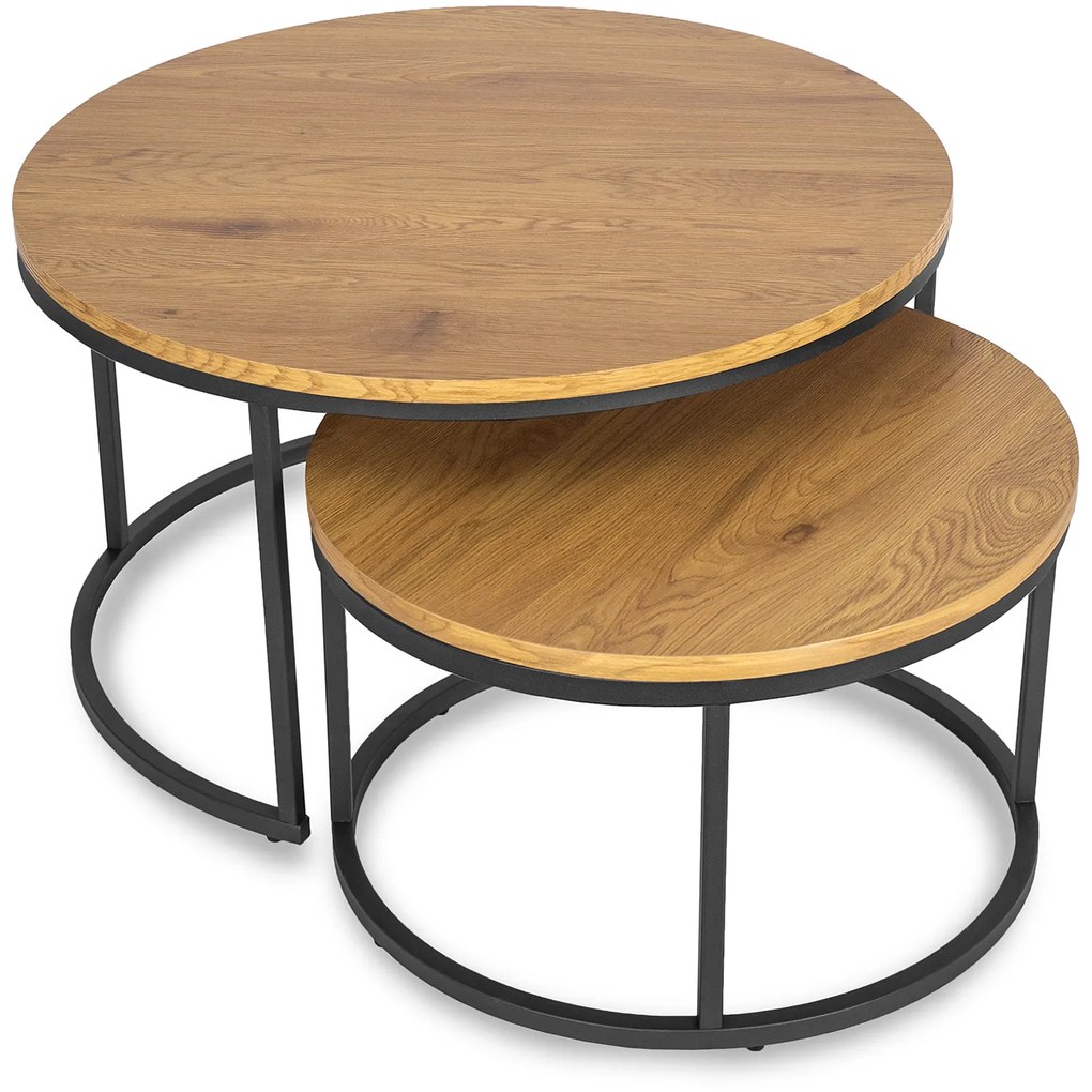 Zestaw Stolików Kawowych DELIA MAX 60 cm/80 cm Dąb Złoty Nowoczesny Loft