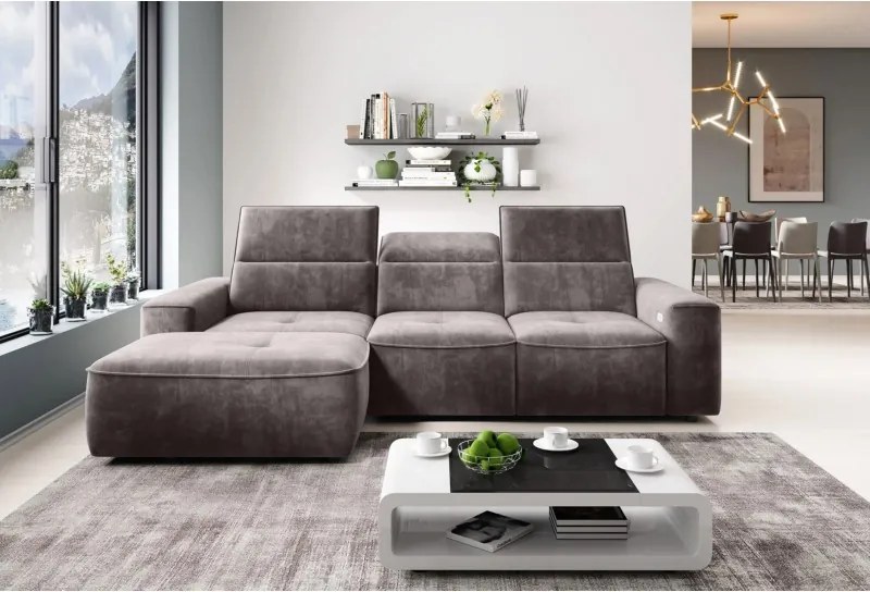 Narożnik COLOMBO Mini Lewostronny z elektryczną funkcją spania pojemnikiem PALLADIUM 05 Brązowy WERSAL