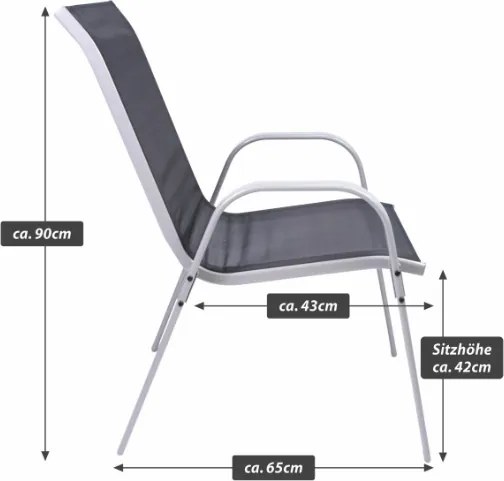 Zestaw 4 krzeseł ogrodowych BARI, stal i tekstylen, czarne