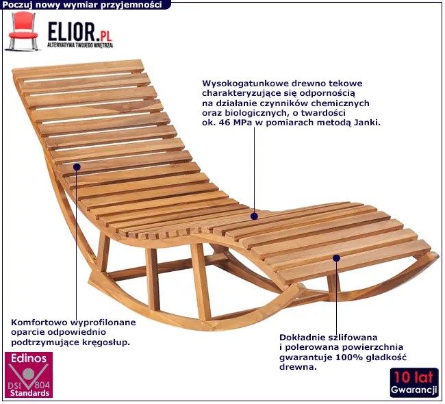 Dewniany jednoosobowy leżak ogrodowy na płozach P0-B13