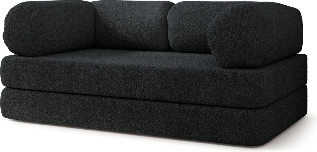 Masseno Sofa piankowa EIREN z funkcją spania, Kanapa z pianki do salonu, Bezmontażowa, Tkanina bucle – Czarny QUELLE 100