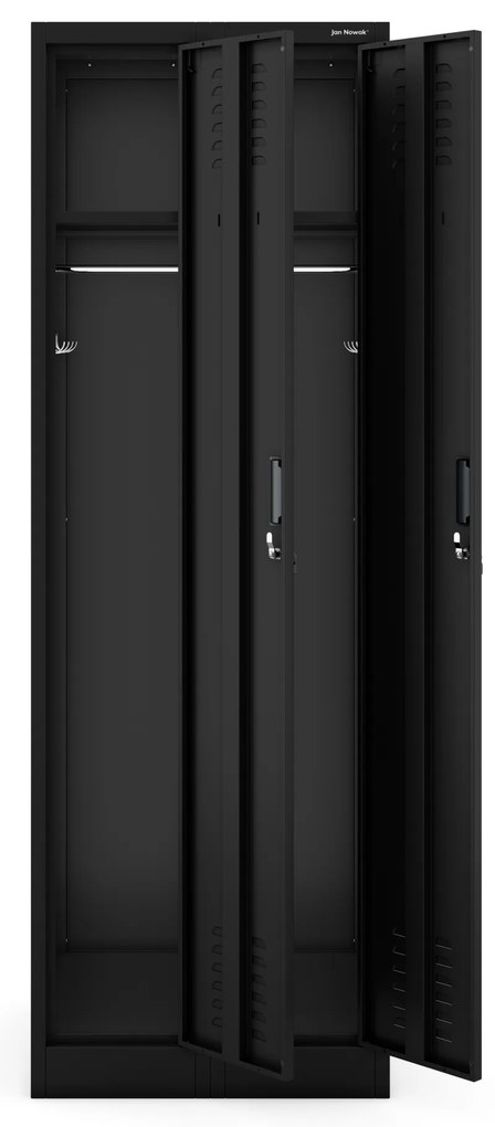 Szafka pracownicza metalowa dwukomorowa czarna: KACPER II, 600 x 1800 x 500 mm