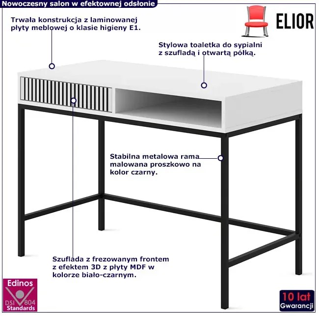 Białe biurko lamelowe toaletka glamour - Melis 15X