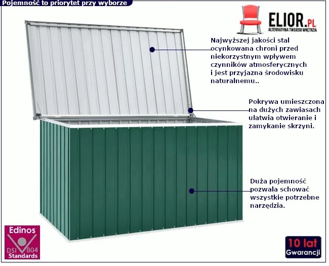 Zielona stalowa skrzynia ogrodowa P2-Z78