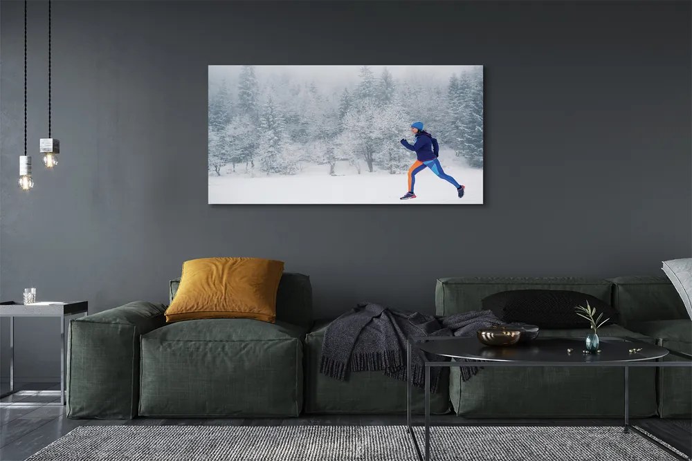 Duży obraz na płótnie Człowiek w Zimowym Lesie