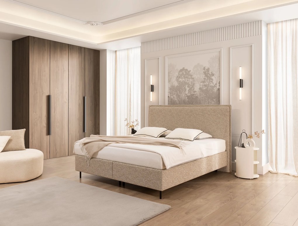 Łóżko kontynentalne z pojemnikiem Slim wezgłowie L z lamówką New Elegance