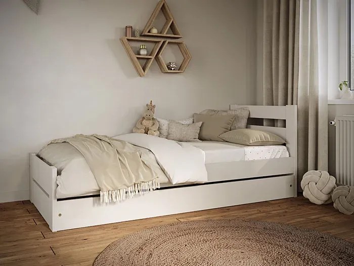 Białe klasyczne łóżko z szufladą i materacem 80x160 L6-H49