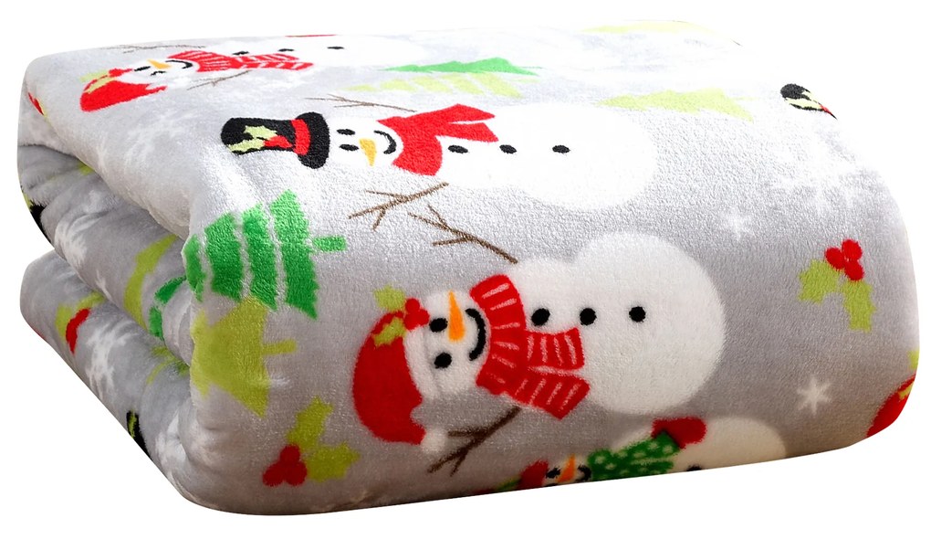 Szary świąteczny koc z mikropluszu SNOWMAN Rozmiar: 200 x 220 cm