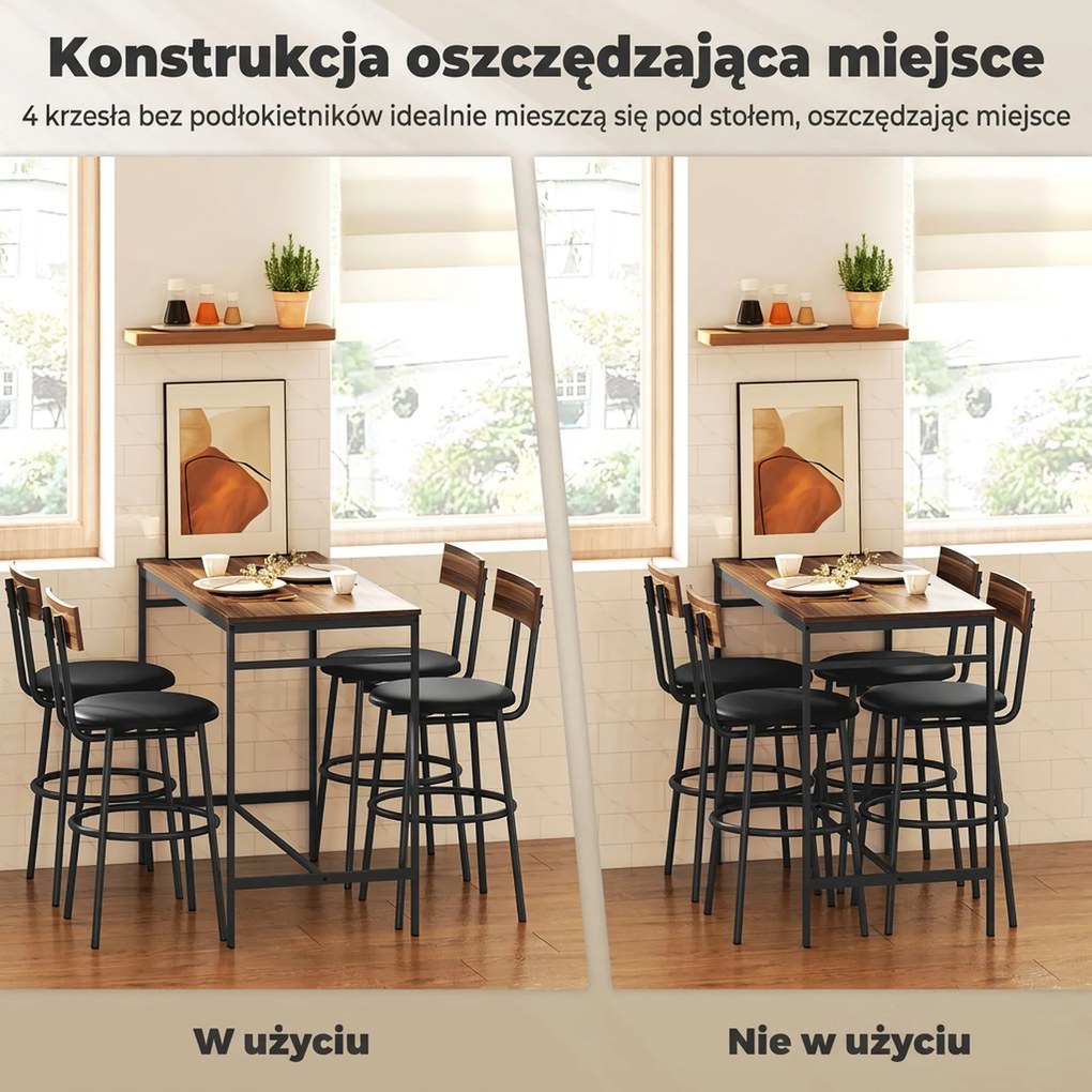 HOMCOM zestaw barowy 5 częściowy stół z 4 hokerami do kuchni jadalni industrialny styl drewno stal brązowy | Aosom PL