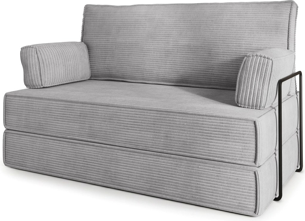 Masseno Sofa piankowa LADIA z funkcją spania, Kanapa z pianki do salonu, Bezmontażowa, Tkanina sztruksowa – Jasnoszary POSO 55