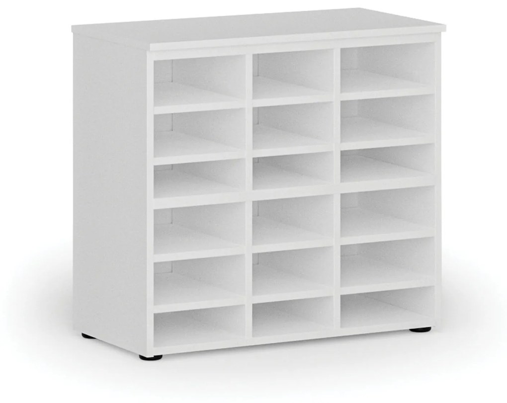 Regał sortujący PRIMO WHITE, 800 x 420 x 740 mm, 18 przegród, biały