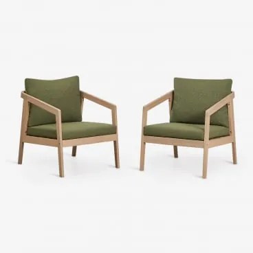 Zestaw 2 Foteli Z Drewna Akacjowego Kaela Jasny Akacjowy Brąz & Bouclé Salvia Zieleń - Sklum
