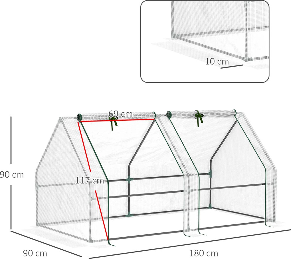 Outsunny Mini szklarnia tunelowa z 2 zamykanymi drzwiami suwakowymi wytrzymała folia i metalowa rama 18x1x1m Biały | Aosom PL