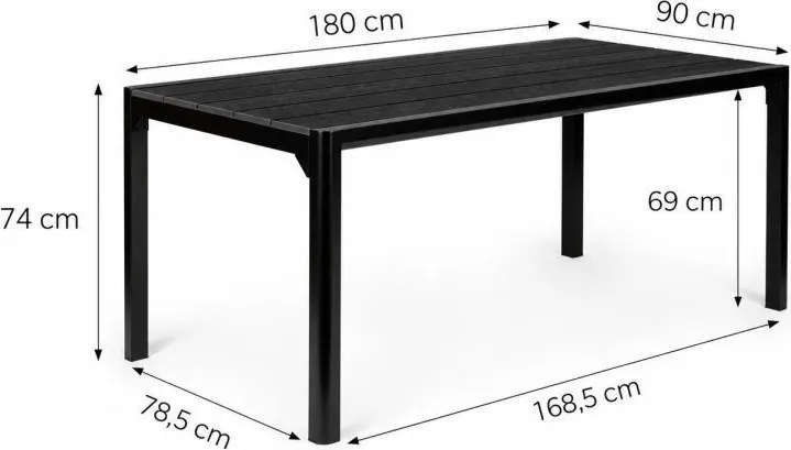 Duży stół na taras dla 8 osób Cedro 011, blat czarny