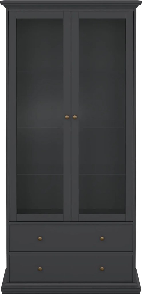 Dwudrzwiowa witryna z szufladami Paris, kolor szary