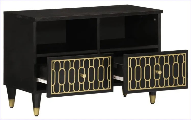 Czarna drewniana szafka RTV retro L3-W79