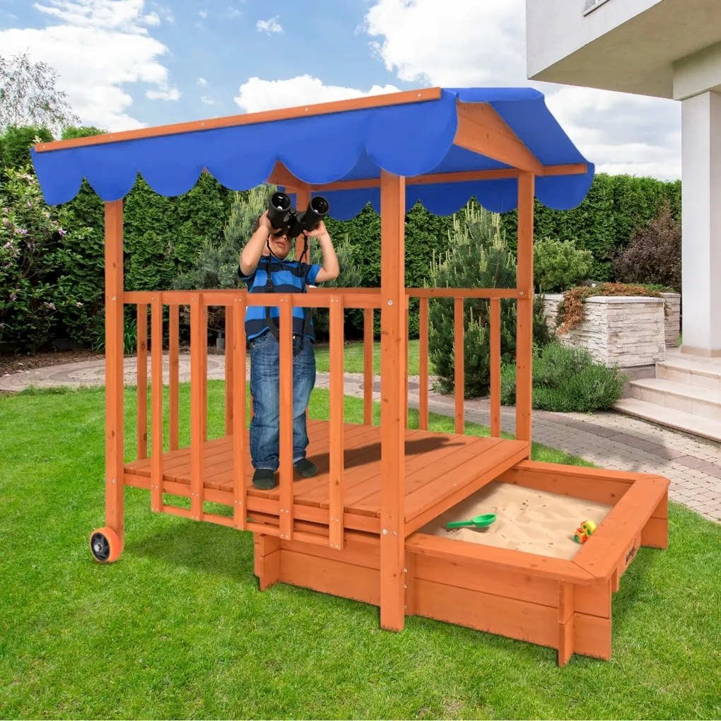 Piaskownica z werandą HAPPY, 130x130x143cm, brązowa/niebieska Jurhan