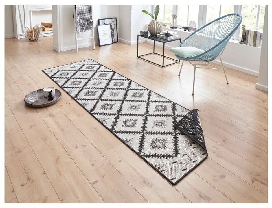 Czarno-kremowy chodnik odpowiedni na zewnątrz NORTHRUGS Malibu, 80x250 cm