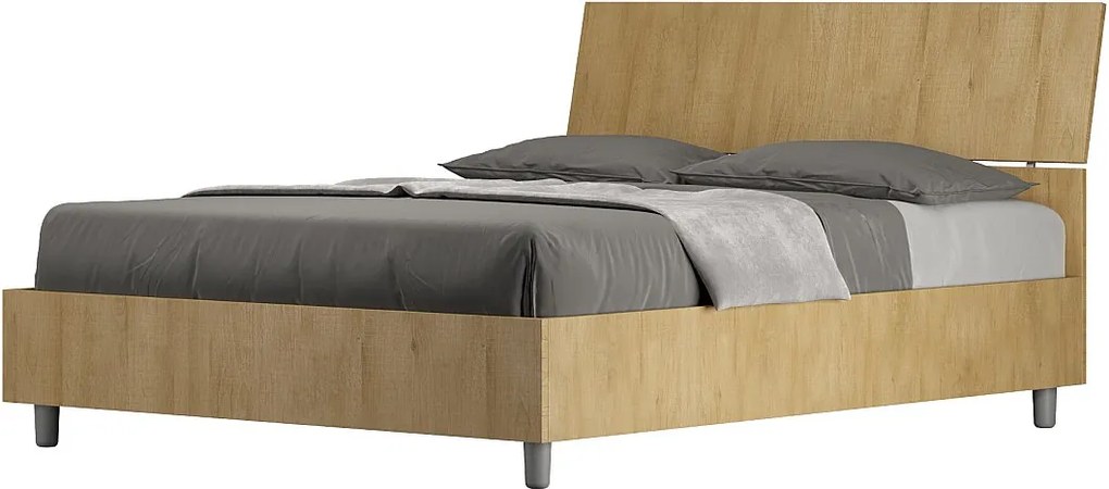 Łóżko wyposażone w stelaż z listwami 140x200 Nachylony zagłówek dąb naturalny Demas