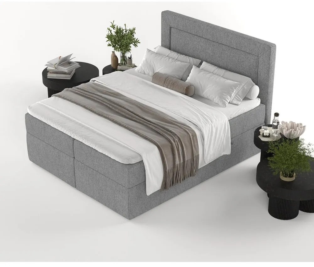 Szare łóżko boxspring ze schowkiem 160x200 cm Imagine – Maison de Rêve