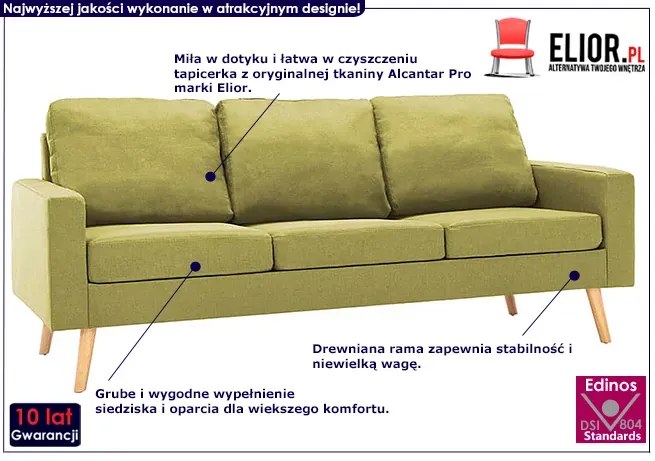 3-osobowa zielona sofa - Eroa 3Q