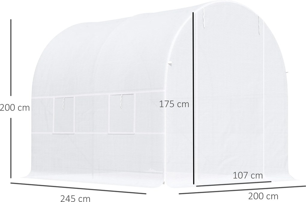 Outsunny Szklarnia Tunelowa Ogrodnicza Biała Praktyczna i Wytrzymała 245x200x200cm | Aosom PL